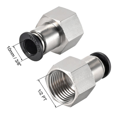 Harfington Uxcell Push to Connect Tube Fitting Adapter 10mm Tube OD x 1/2PT Female Straight 2pcs
