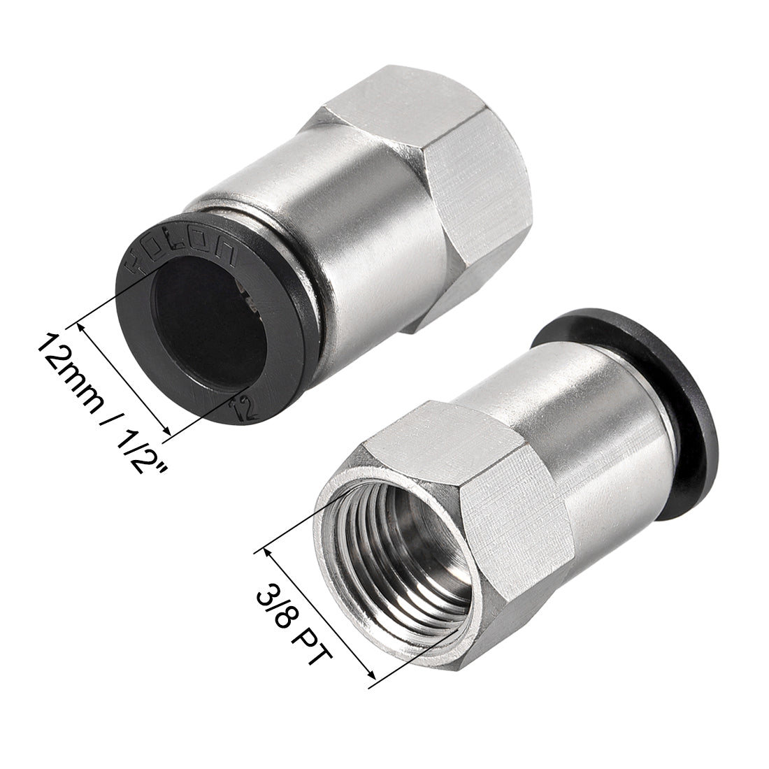 uxcell Uxcell Push to Connect Tube Fitting Adapter 12mm Tube OD x 3/8PT Female Straight 2pcs