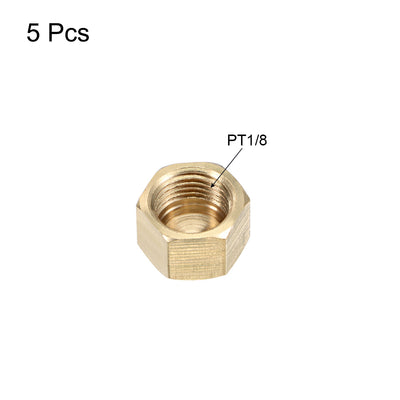 Harfington Uxcell 1/8-Inch Brass Cap 5pcs PT1/8 Female Pipe Fitting Hex Compression Stop Valve Connector