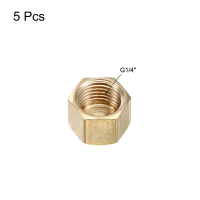 Harfington Uxcell 1/4-Inch Brass Cap 5pcs G1/4 Female Pipe Fitting Hex Compression Stop Valve Connector