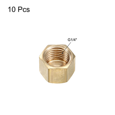 Harfington Uxcell 1/4-Inch Brass Cap 10pcs G1/4 Female Pipe Fitting Hex Compression Stop Valve Connector
