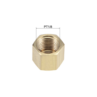 Harfington Uxcell 1/8 Inch Brass Cap PT1/8 Female Pipe Fitting Hex Compression Stop Valve Connector 11x11mm