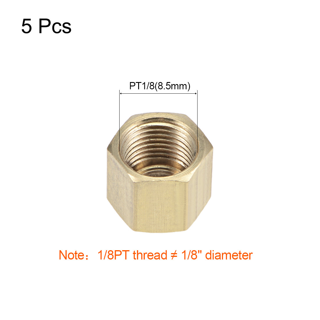 uxcell Uxcell Brass Cap, 5pcs 1/8PT Female Pipe Fitting Hex Compression Stop Valve Connector 11x11mm