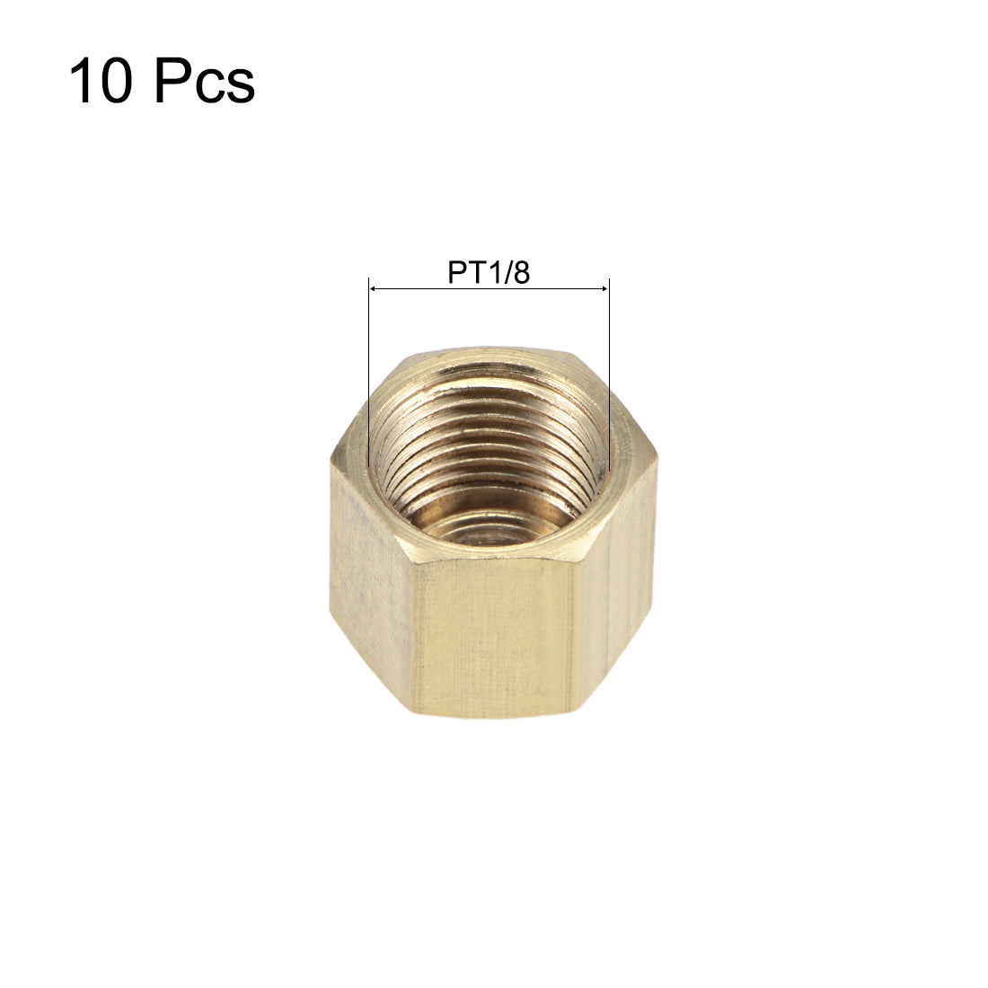 uxcell Uxcell 1/8 Inch Brass Cap 10pcs PT1/8 Female Pipe Fitting Hex Compression Stop Valve Connector 11x11mm