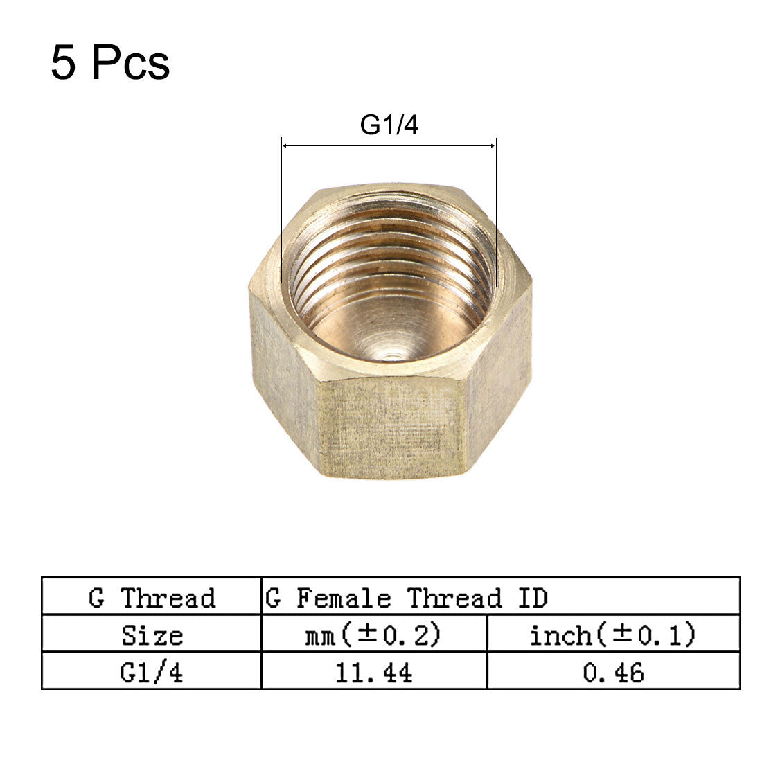 uxcell Uxcell Brass Cap 5pcs G1/4 Female Pipe Fitting Hex Compression Stop Valve Connector