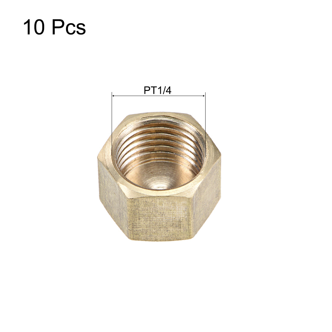 uxcell Uxcell 1/4-Inch Brass Cap 10pcs PT1/4 Female Pipe Fitting Hex Compression Stop Valve Connector
