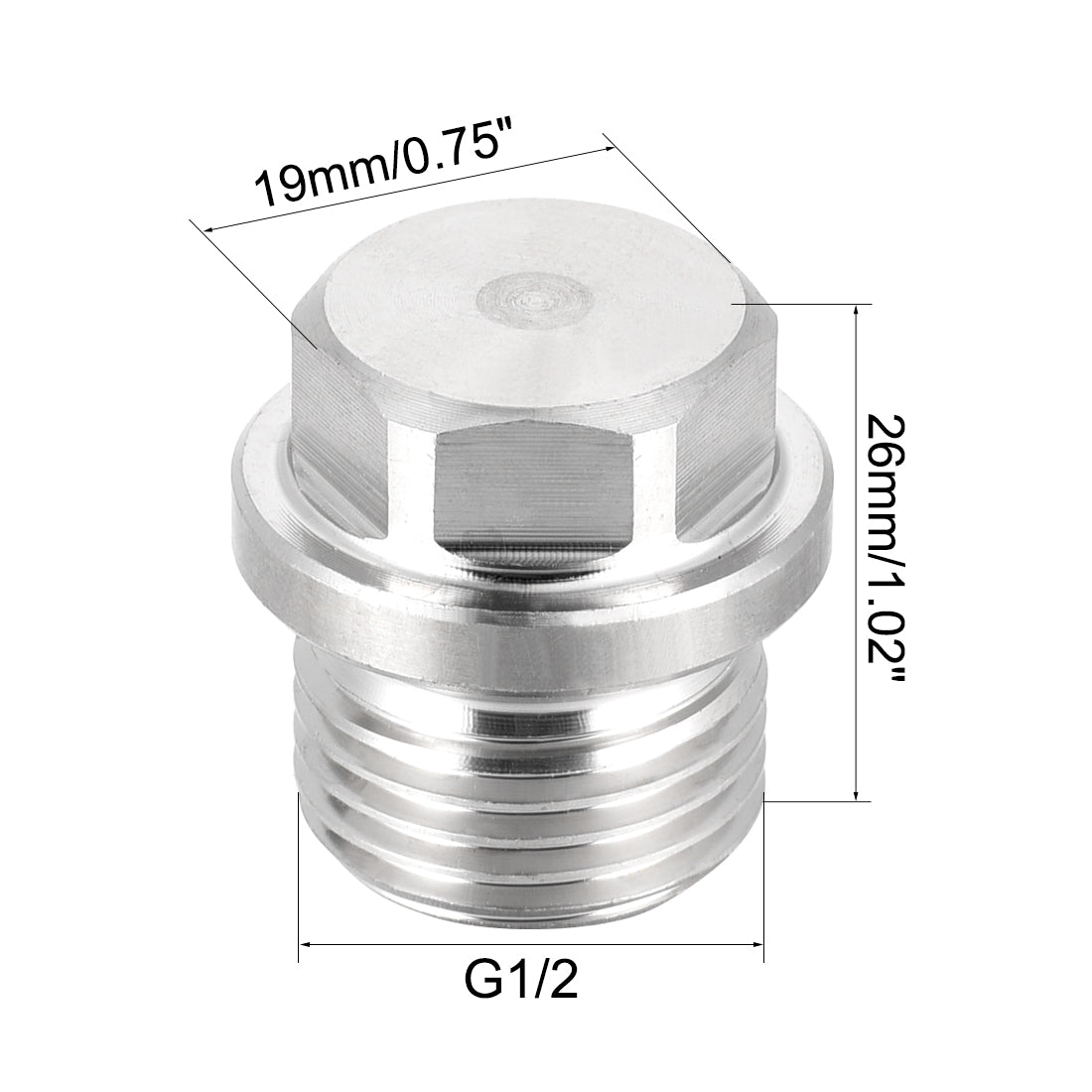 uxcell Uxcell G1/2 Male Outer Hex Head Plug 304 Stainless Steel Solid Thread Pipe Fitting