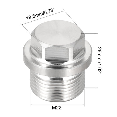 Harfington Uxcell M22 x 1.5 Male Outer Hex Head Plug - 304 Stainless Steel Solid Thread Corrosion Resistant Bung Plug Pipe Fitting