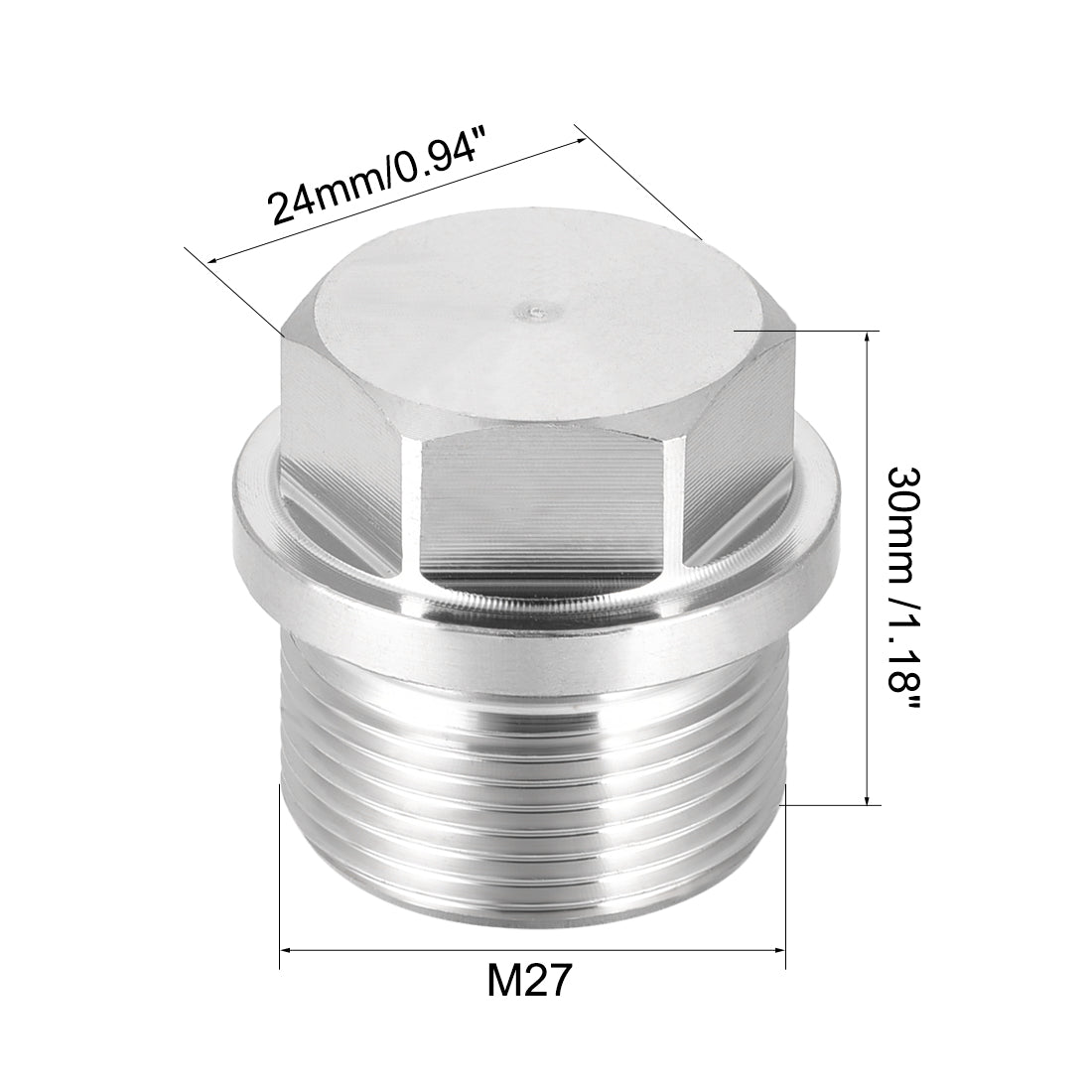uxcell Uxcell M27 x 1.5 Male Outer Hex Head Plug - 304 Stainless Steel Solid Thread Corrosion Resistant Bung Plug Pipe Fitting