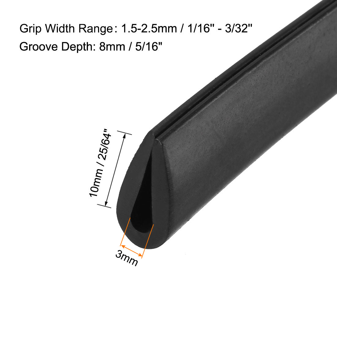 uxcell Uxcell Edge Trim U Seal Black PVC Fits 1/16"- 3/32"Edge 20 Feet Length