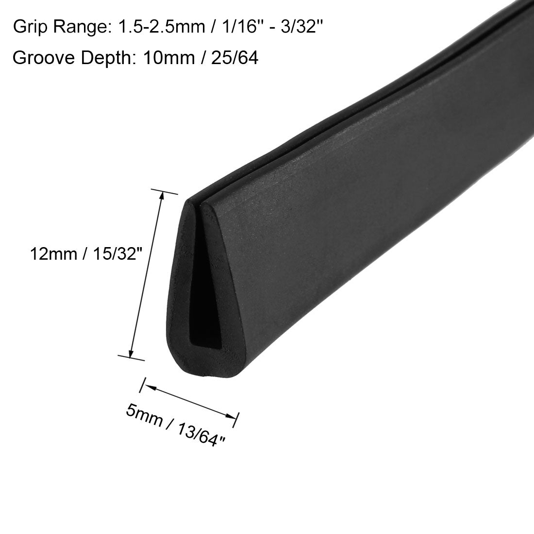 uxcell Uxcell Edge Trim U Seal Black Rubber Fits 1/16"- 3/32" Edge 20 Feet Length 15/32"Height