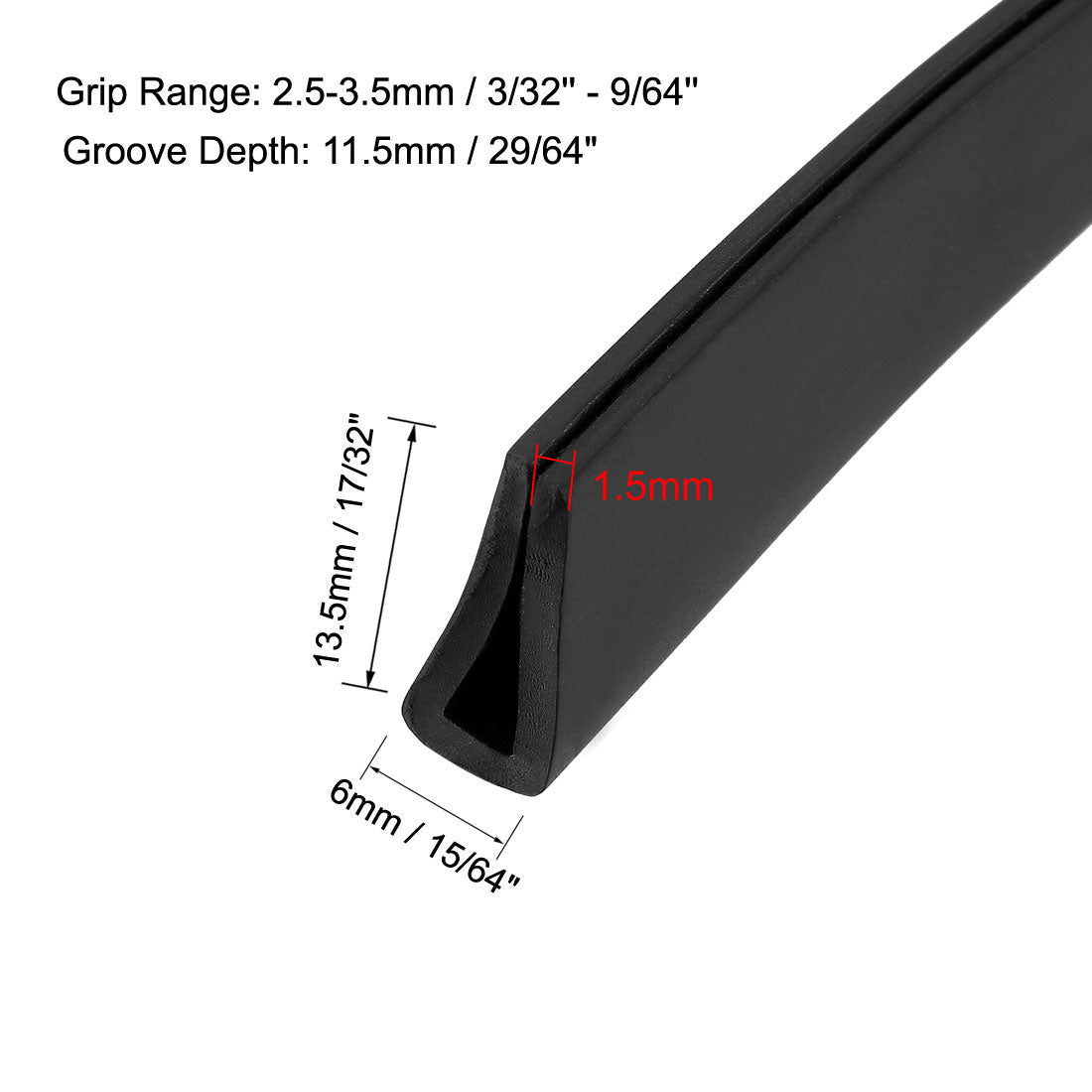 uxcell Uxcell Edge Trim U Seal Black Rubber Fits 3/32"- 9/64"Edge 20 Feet Length