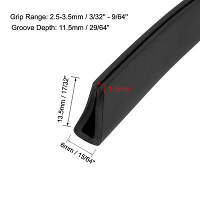 Harfington Uxcell Edge Trim U Seal Black Rubber Fits 3/32"- 9/64"Edge 20 Feet Length