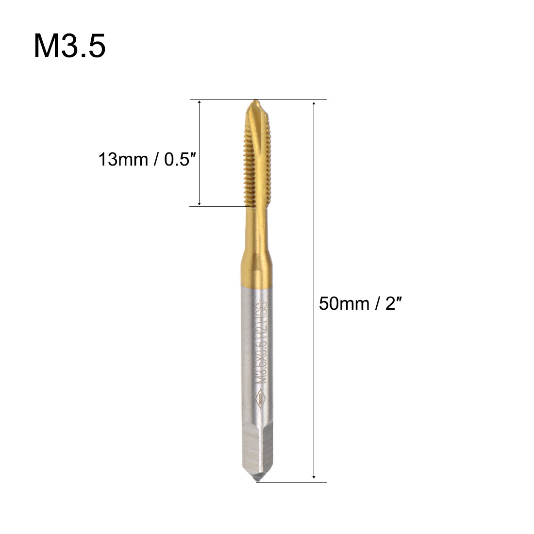 uxcell Uxcell Spiral Point Threading Tap M3.5 Thread 0.6 Pitch Titanium Coated HSS 2pcs