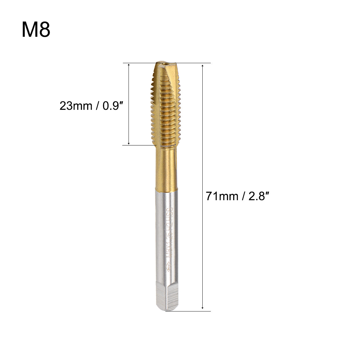 uxcell Uxcell Spiral Point Threading Tap M8 Thread 1.25 Pitch Titanium Coated HSS