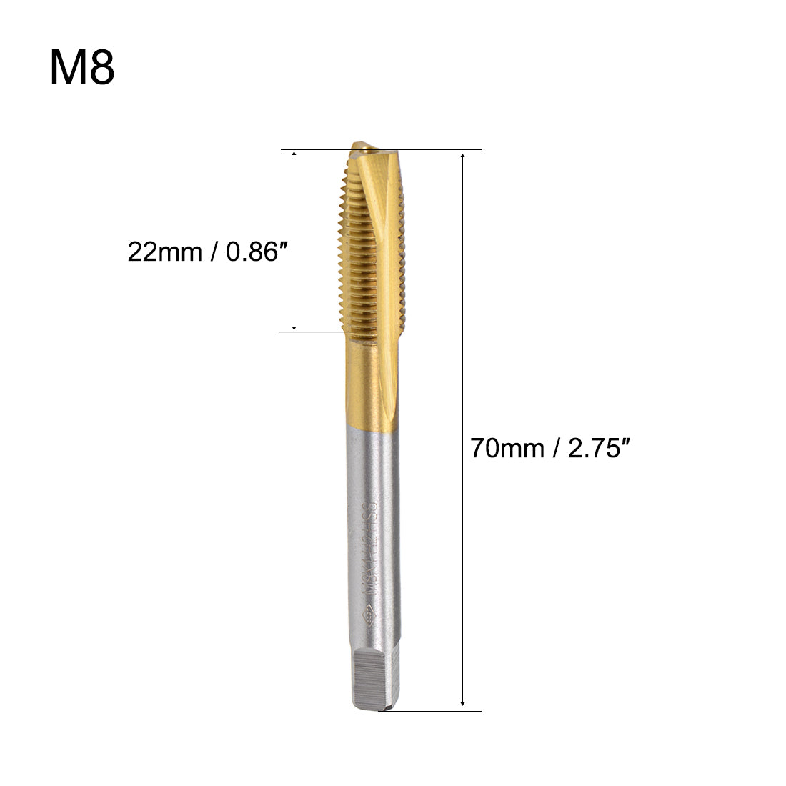 uxcell Uxcell Spiral Point Threading Tap M8 Thread 1 Pitch Titanium Coated HSS