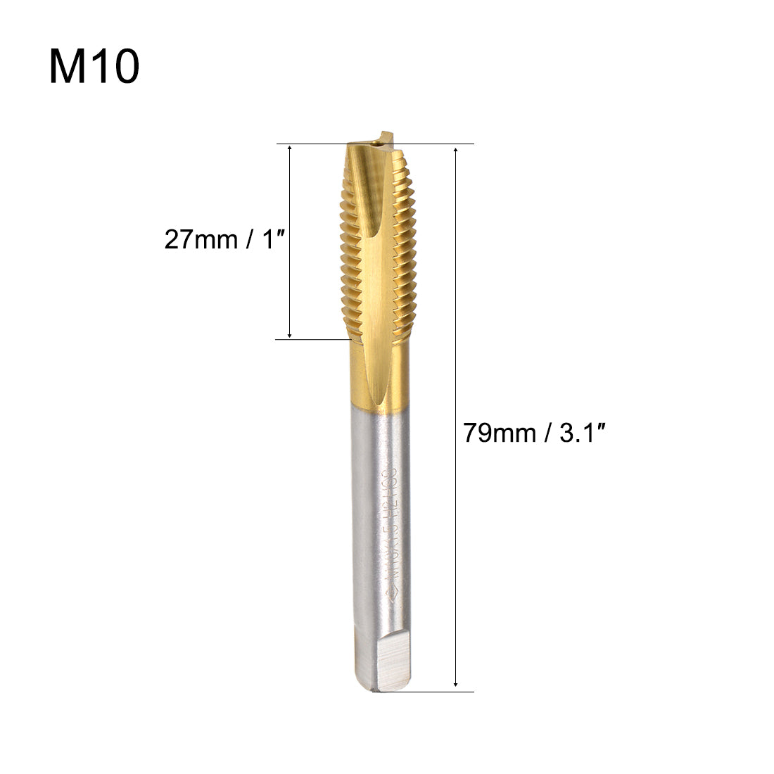 uxcell Uxcell Spiral Point Threading Tap M10 Thread 1.5 Pitch Titanium Coated HSS