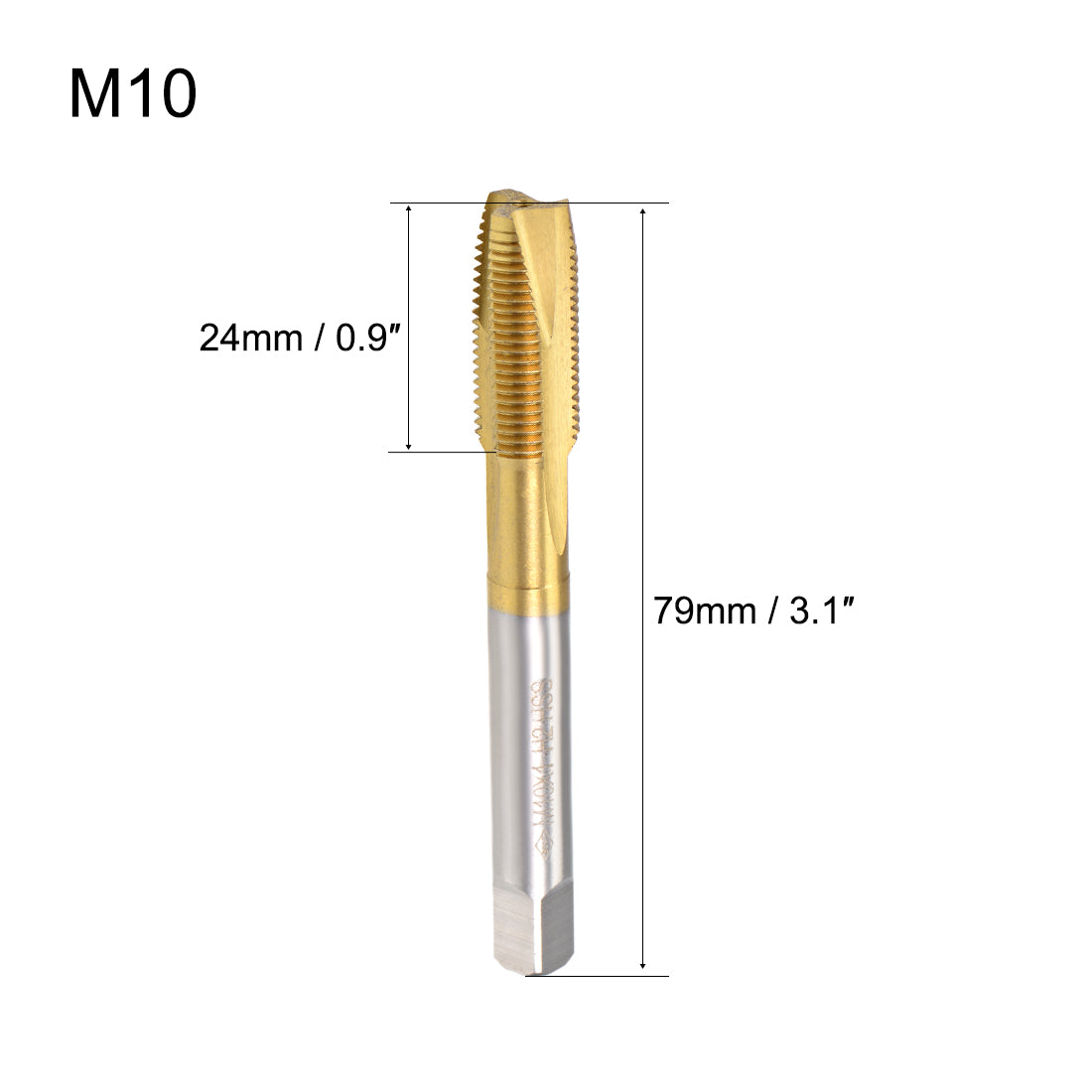 uxcell Uxcell Spiral Point Threading Tap M10 Thread 1 Pitch Titanium Coated HSS