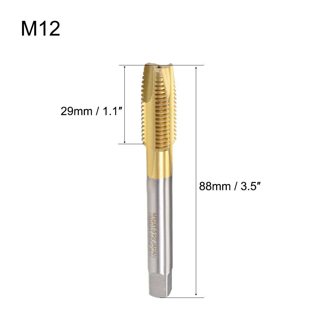 uxcell Uxcell Spiral Point Threading Tap M12 Thread 1.5 Pitch Titanium Coated HSS