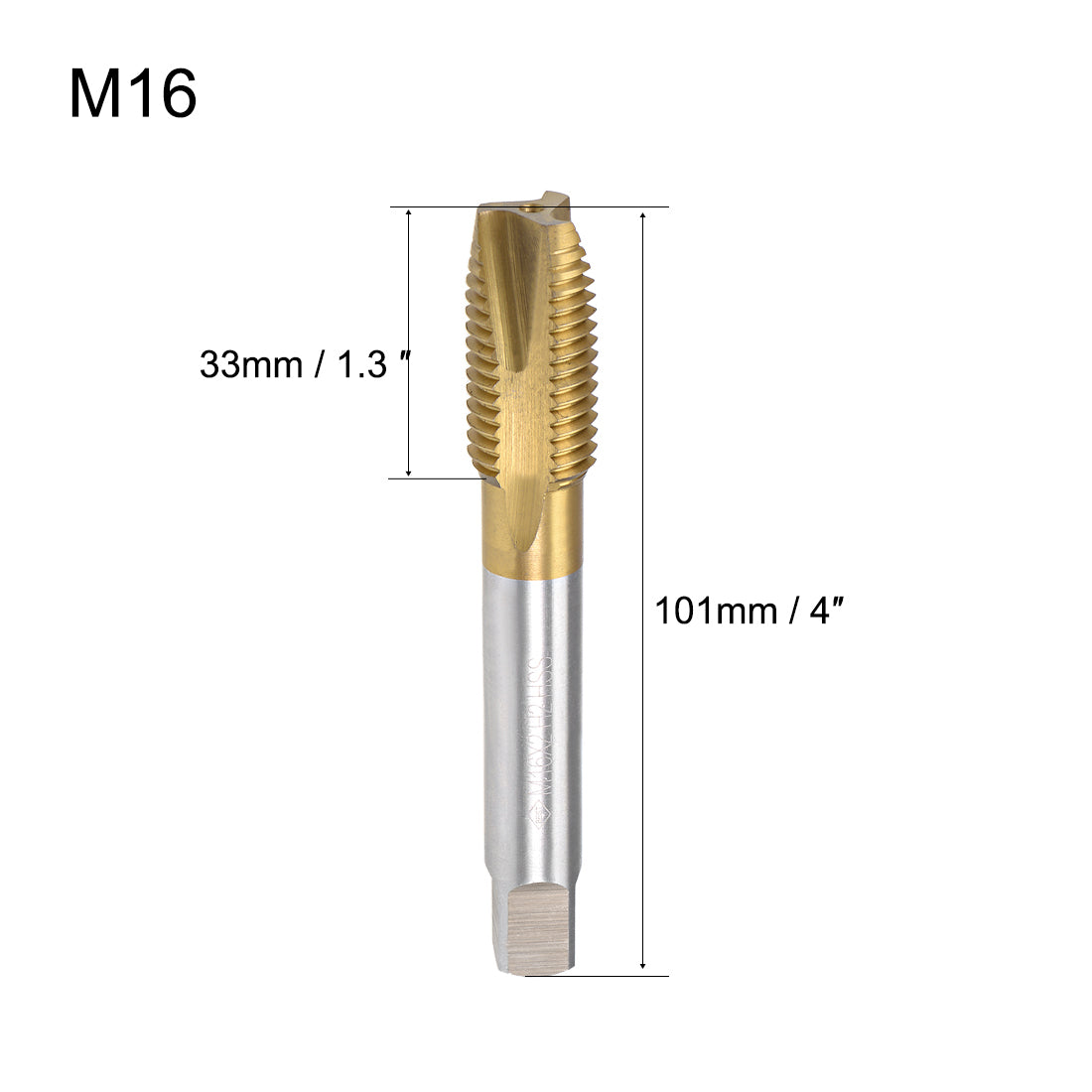 uxcell Uxcell Spiral Point Threading Tap M16 Thread Pitch H2 Titanium Coated HSS