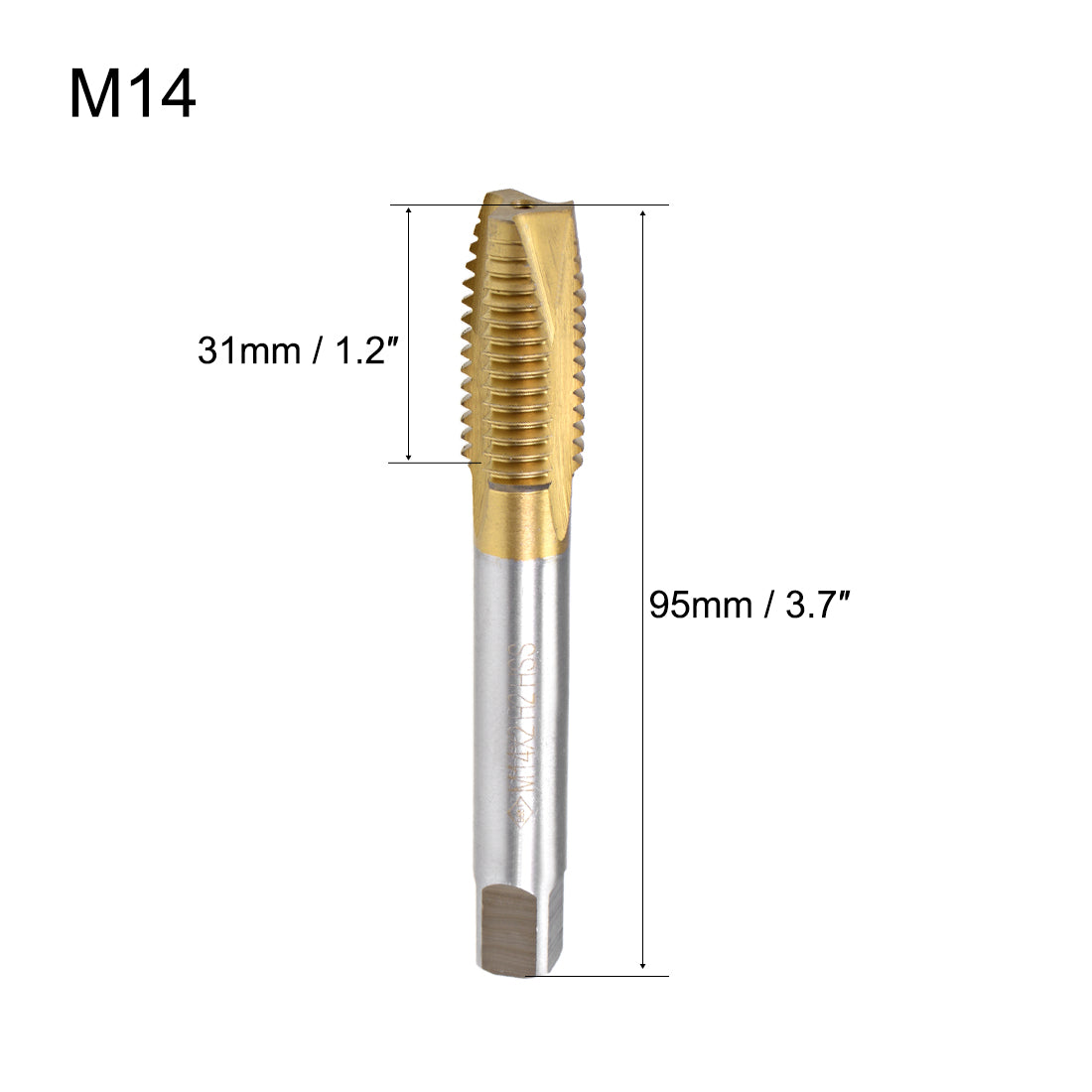 uxcell Uxcell Spiral Point Threading Tap M14 Thread 2 Pitch H2 Titanium Coated HSS