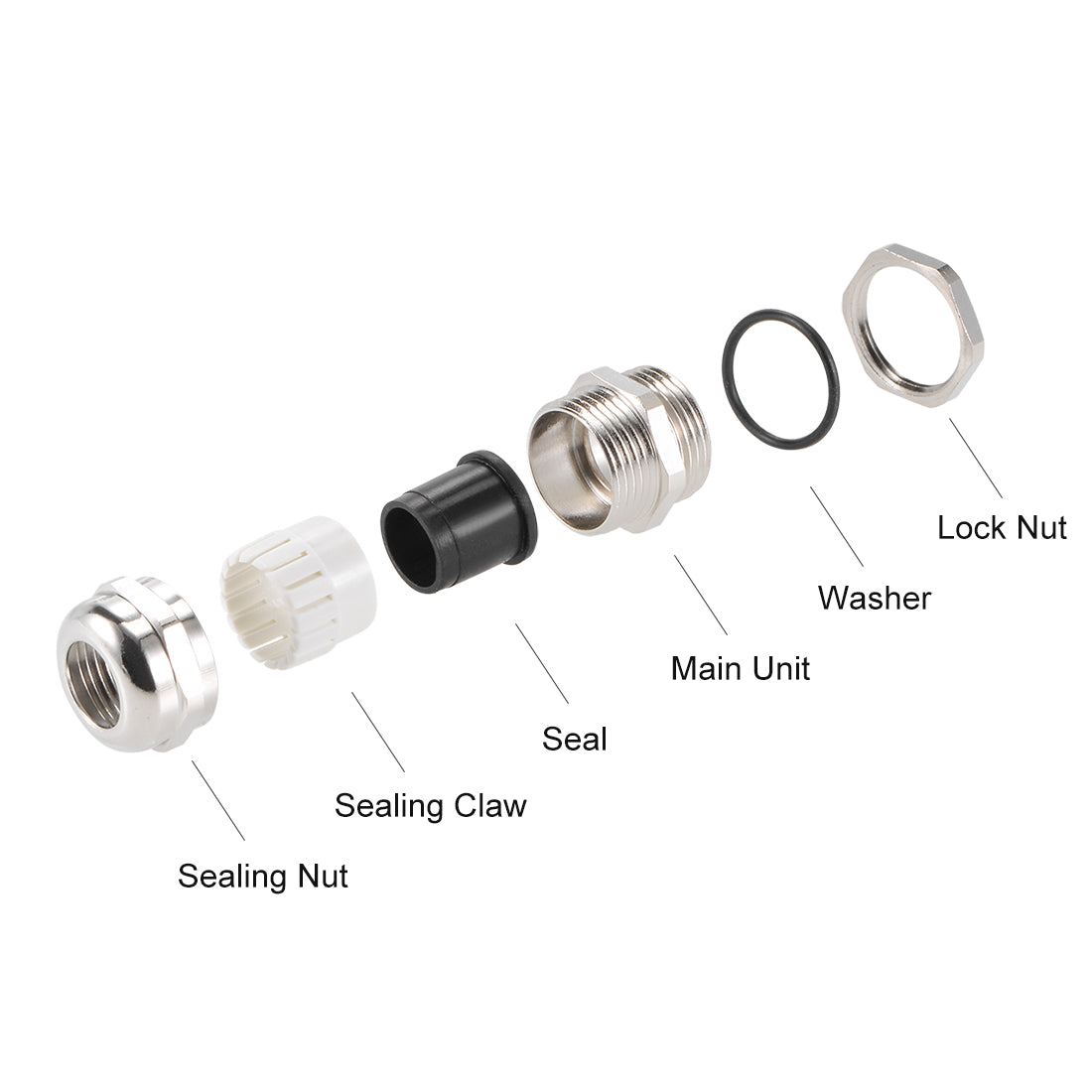 uxcell Uxcell PG13.5 Cable Gland 6mm-12mm Wire Hole Waterproof Metal Joint Adjustable Locknut with Washer 5pcs