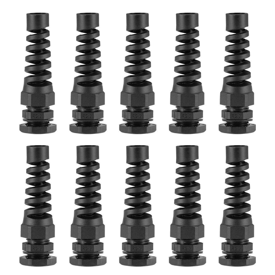 uxcell Uxcell PG9 Cable Gland 4mm-8mm Wire Hole Waterproof Nylon Joint Adjustable Locknut with Strain Relief Black 10pcs