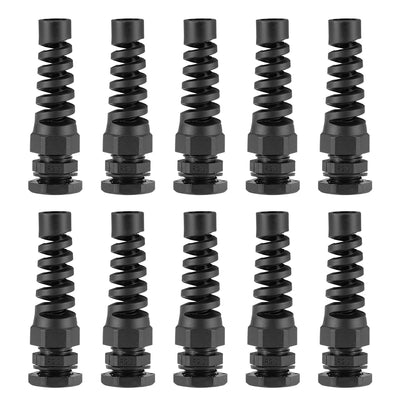 Harfington Uxcell PG9 Cable Gland 4mm-8mm Wire Hole Waterproof Nylon Joint Adjustable Locknut with Strain Relief Black 10pcs