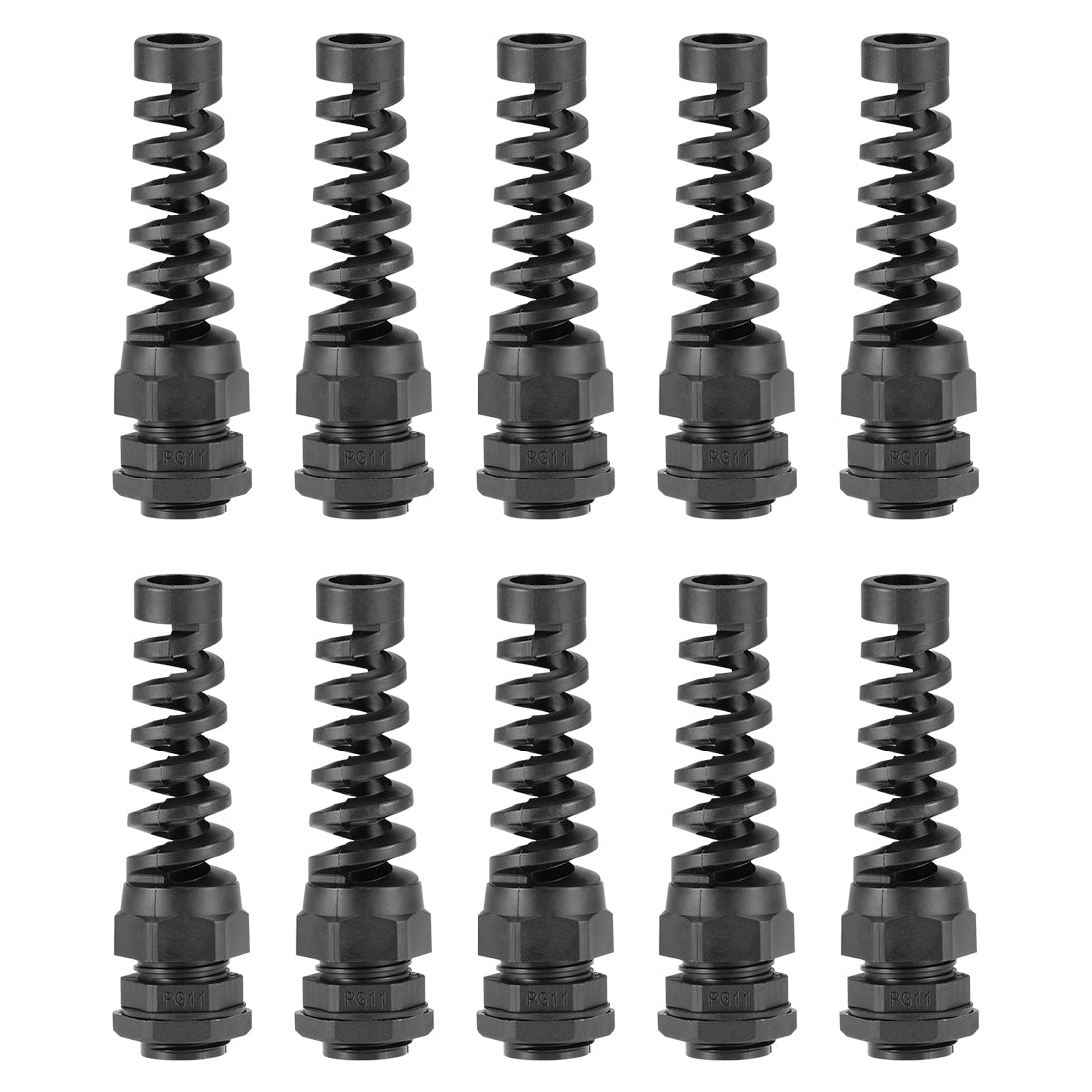uxcell Uxcell PG11 Cable Gland 5mm-10mm Wire Hole Waterproof Nylon Joint Adjustable Locknut with Strain Relief Black 10pcs