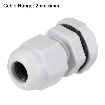 Harfington Uxcell PG7 Cable Gland 2mm-5mm Wire Hole Waterproof Nylon Joint Adjustable Locknut with Washer White 10pcs