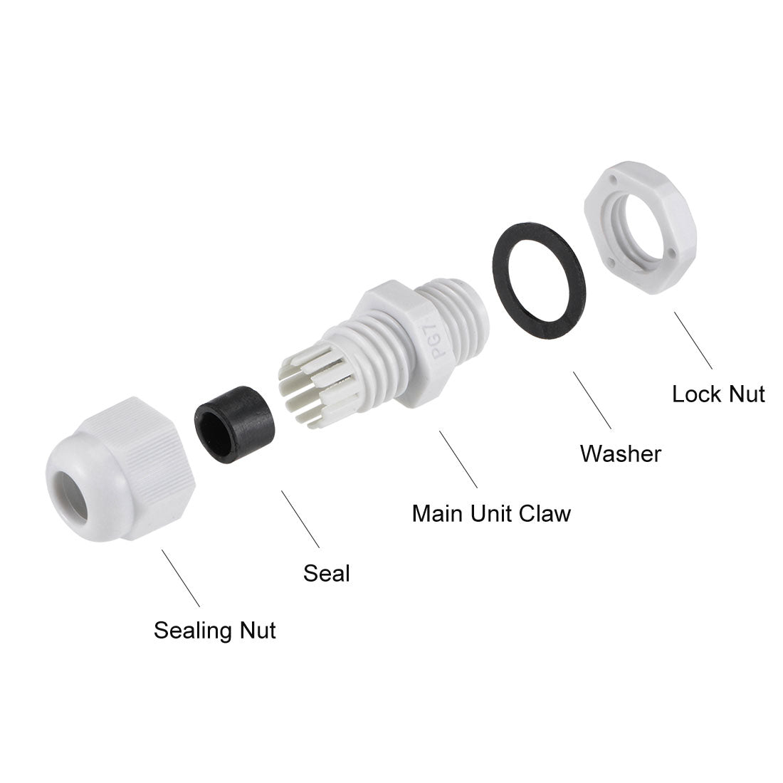 uxcell Uxcell PG7 Cable Gland 2mm-5mm Wire Hole Waterproof Nylon Joint Adjustable Locknut with Washer White 10pcs