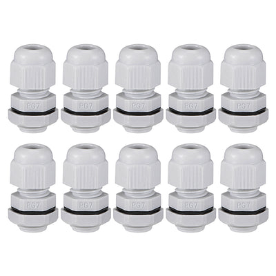 Harfington Uxcell PG7 Cable Gland 2mm-5mm Wire Hole Waterproof Nylon Joint Adjustable Locknut with Washer White 10pcs