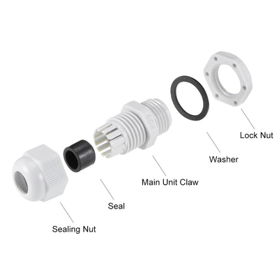 Harfington Uxcell PG9 Cable Gland 2mm-6mm Wire Hole Waterproof Nylon Joint Adjustable Locknut with Washer White 10pcs