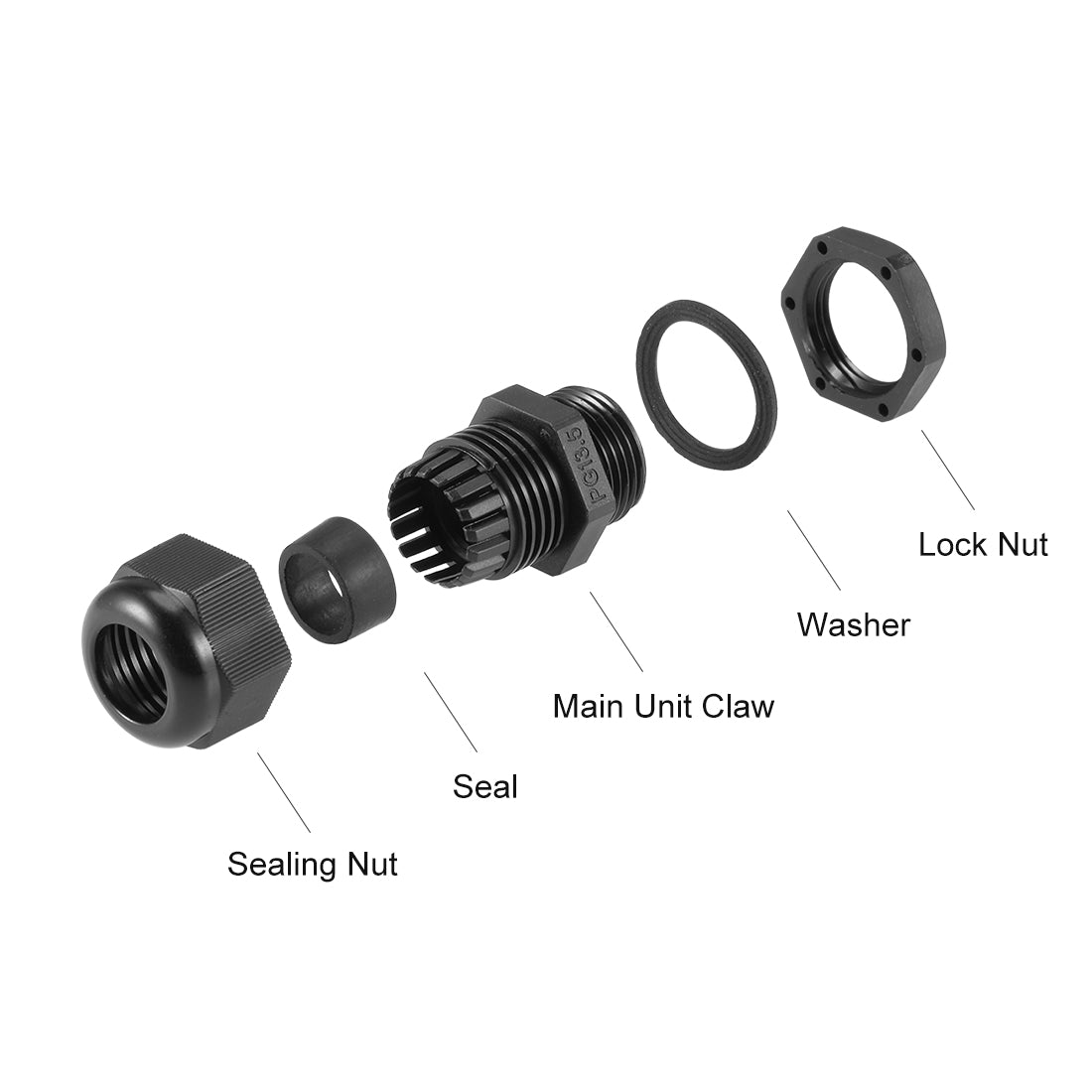 uxcell Uxcell PG13.5 Cable Gland 5mm-9mm Wire Hole Waterproof Nylon Joint Adjustable Locknut with Washer Black 10pcs