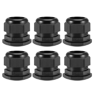 Harfington Uxcell PG36 Cable Gland 22mm-32mm Wire Hole Waterproof Nylon Joint Adjustable Locknut with Washer Black 6pcs