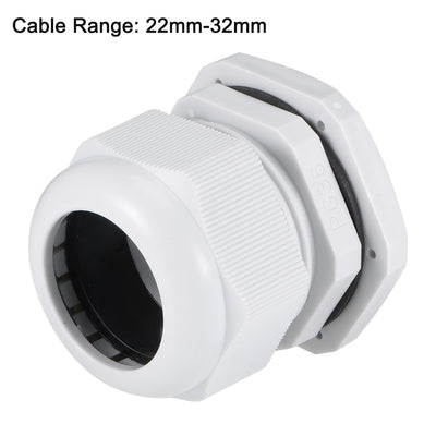 Harfington Uxcell PG36 Cable Gland 22mm-32mm Wire Hole Waterproof Nylon Joint Adjustable Locknut with Washer White 6pcs