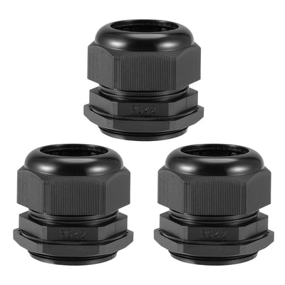 Harfington Uxcell PG42 Cable Gland 32mm-38mm Wire Hole Waterproof Nylon Joint Adjustable Locknut with Washer Black 3pcs
