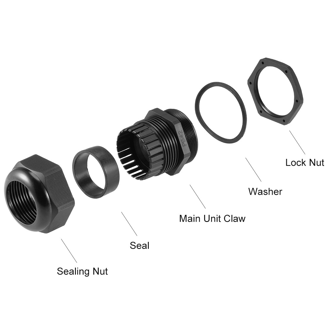 uxcell Uxcell PG42 Cable Gland 32mm-38mm Wire Hole Waterproof Nylon Joint Adjustable Locknut with Washer Black 6pcs