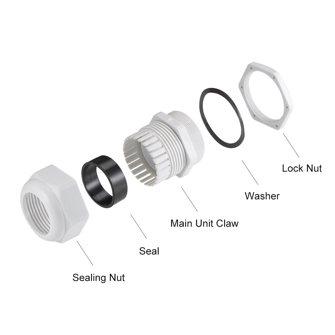 uxcell Uxcell PG42 Cable Gland 32mm-38mm Wire Hole Waterproof Nylon Joint Adjustable Locknut with Washer White 3pcs