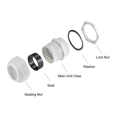 Harfington Uxcell PG42 Cable Gland 32mm-38mm Wire Hole Waterproof Nylon Joint Adjustable Locknut with Washer White 3pcs