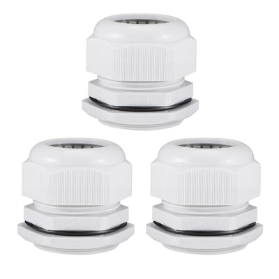 Harfington Uxcell PG42 Cable Gland 32mm-38mm Wire Hole Waterproof Nylon Joint Adjustable Locknut with Washer White 3pcs
