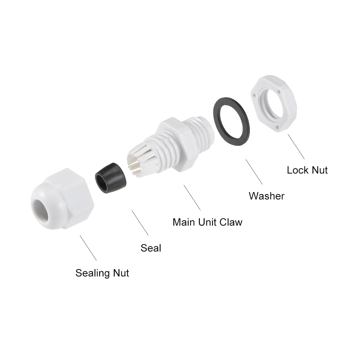 uxcell Uxcell M12x1.5 Cable Gland 2mm-5mm Wire Hole Waterproof Nylon Joint Adjustable Locknut with Washer White 20pcs