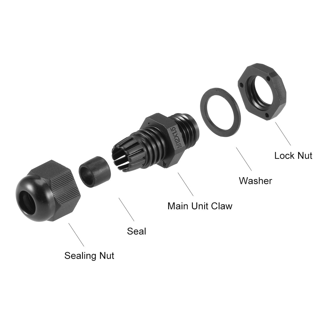 uxcell Uxcell M12x1.5 Cable Gland 2mm-5mm Wire Hole Waterproof Nylon Joint Adjustable Locknut with Washer Black 20pcs