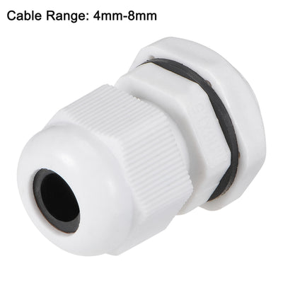 Harfington Uxcell M16x1.5 Cable Gland 4mm-8mm Wire Hole Waterproof Nylon Joint Adjustable Locknut with Washer White 10pcs