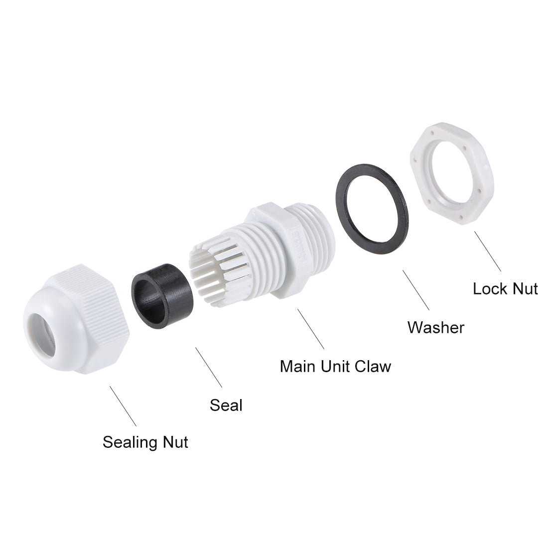 uxcell Uxcell M18x1.5 Cable Gland 5mm-10mm Wire Hole Waterproof Nylon Joint Adjustable Locknut with Washer White 10pcs