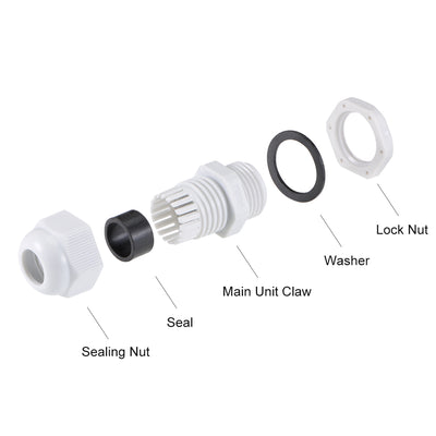 Harfington Uxcell M18x1.5 Cable Gland 5mm-10mm Wire Hole Waterproof Nylon Joint Adjustable Locknut with Washer White 10pcs