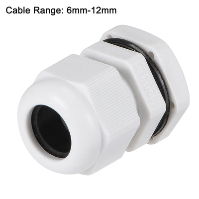 Harfington Uxcell M20x1.5 Cable Gland 6mm-12mm Wire Hole Waterproof Nylon Joint Adjustable Locknut with Washer White 10pcs