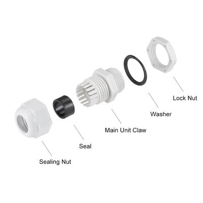 Harfington Uxcell M20x1.5 Cable Gland 6mm-12mm Wire Hole Waterproof Nylon Joint Adjustable Locknut with Washer White 10pcs