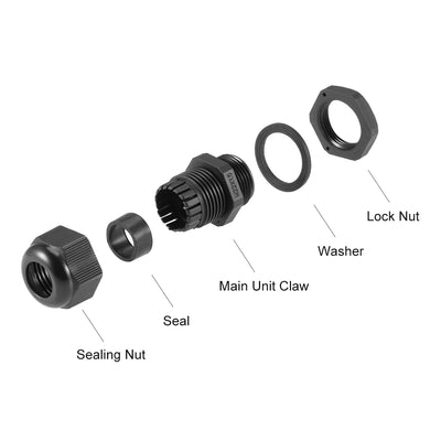 Harfington Uxcell M22x1.5 Cable Gland 7mm-12mm Wire Hole Waterproof Nylon Joint Adjustable Locknut with Washer Black 10pcs