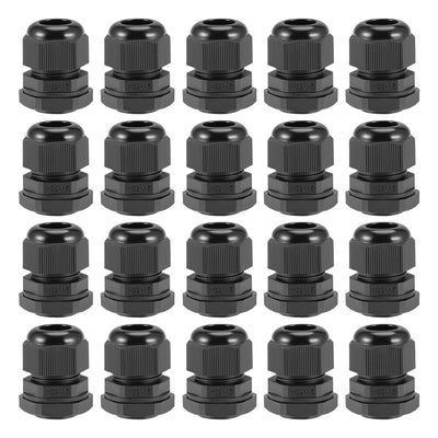 Harfington Uxcell M22x1.5 Cable Gland 7mm-12mm Wire Hole Waterproof Nylon Joint Adjustable Locknut with Washer Black 20pcs